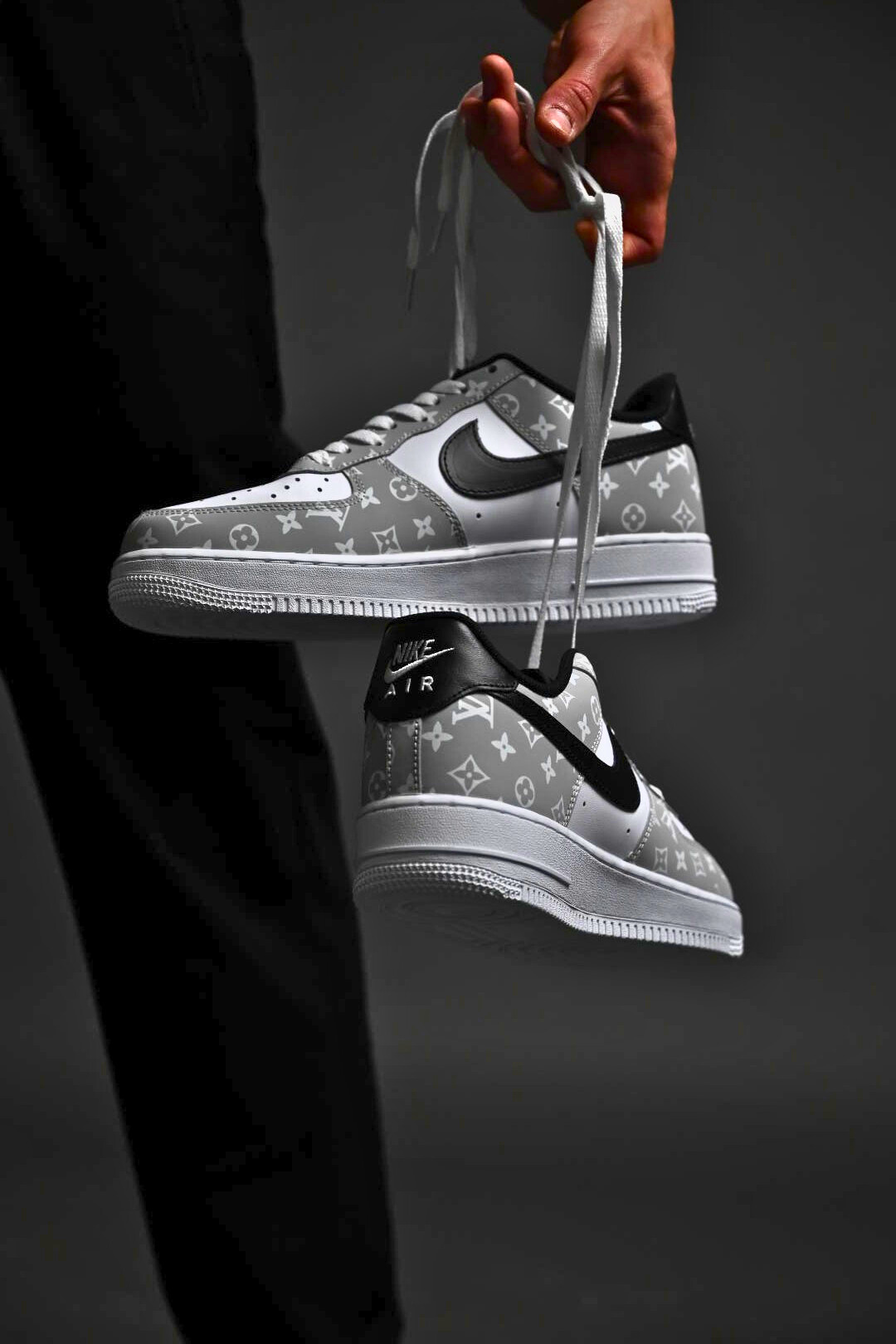 Custom Air Force 1 White Grey With LV Pattern 