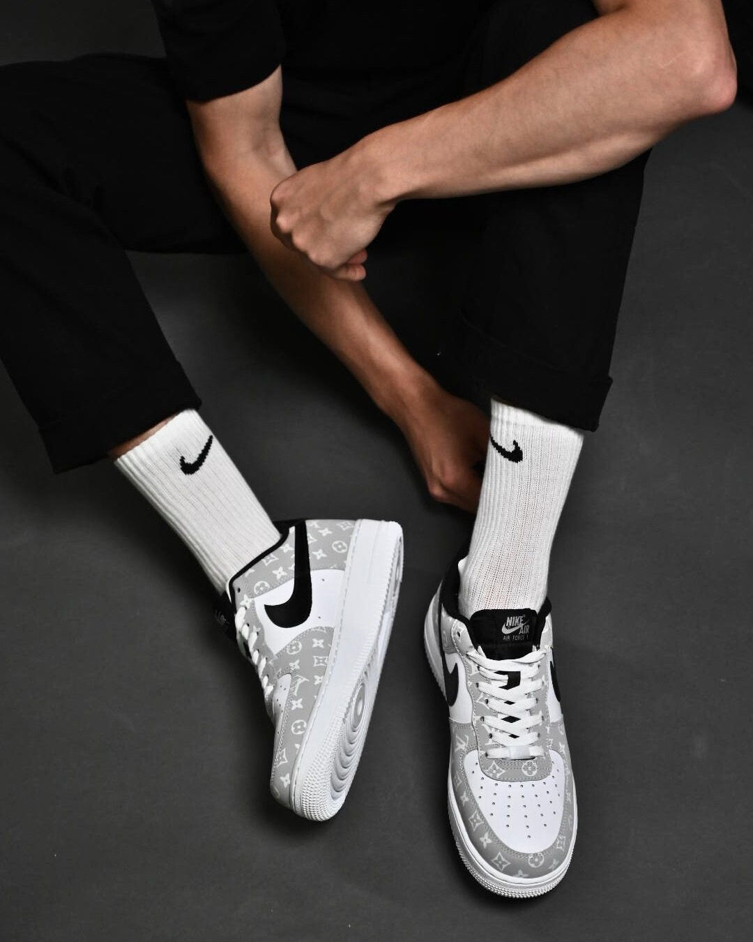 Custom Air Force 1 White Grey With LV Pattern 