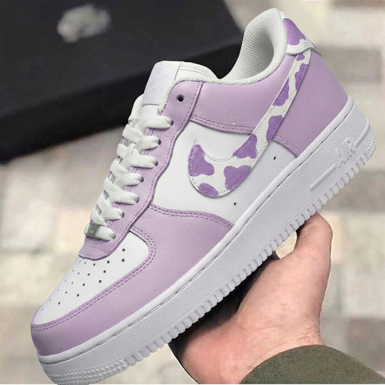 Custom Air Force 1 White Lavender Cow Print