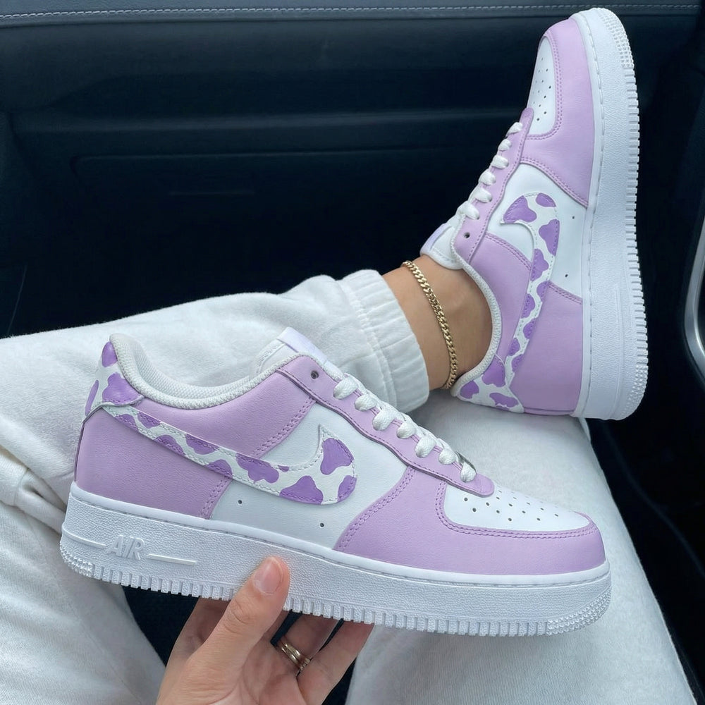 Custom Air Force 1 White Lavender Cow Print