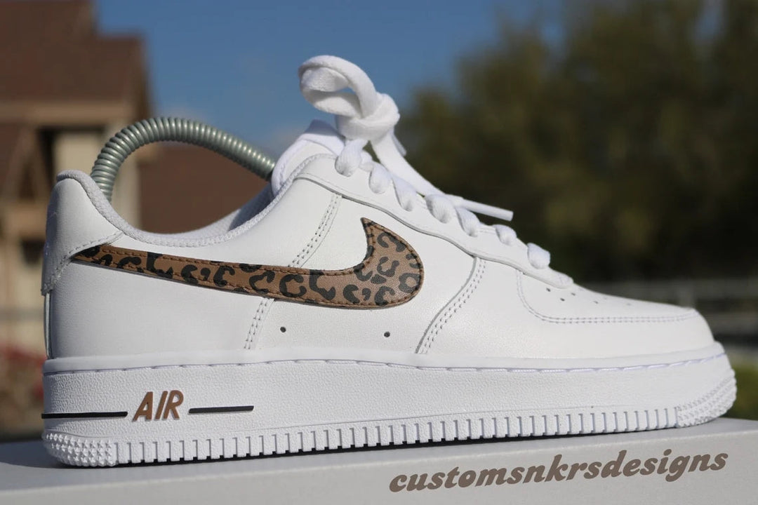 Custom Air Force 1 White Leopard Print Swoosh