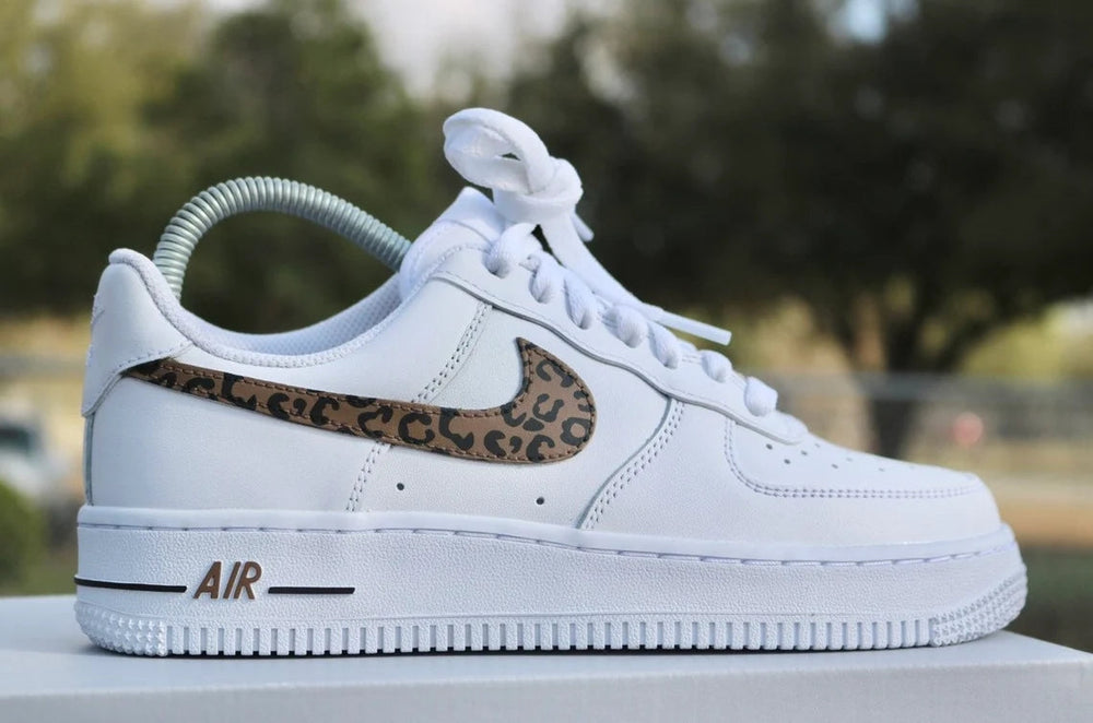 Custom Air Force 1 White Leopard Print Swoosh