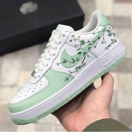 Custom Air Force 1 White Light Green Branch Leaf