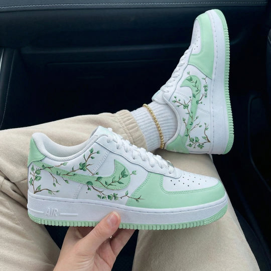 Custom Air Force 1 White Light Green Branch Leaf