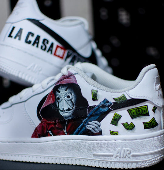 Custom Air Force 1 White Money Heist Theme Cartoon