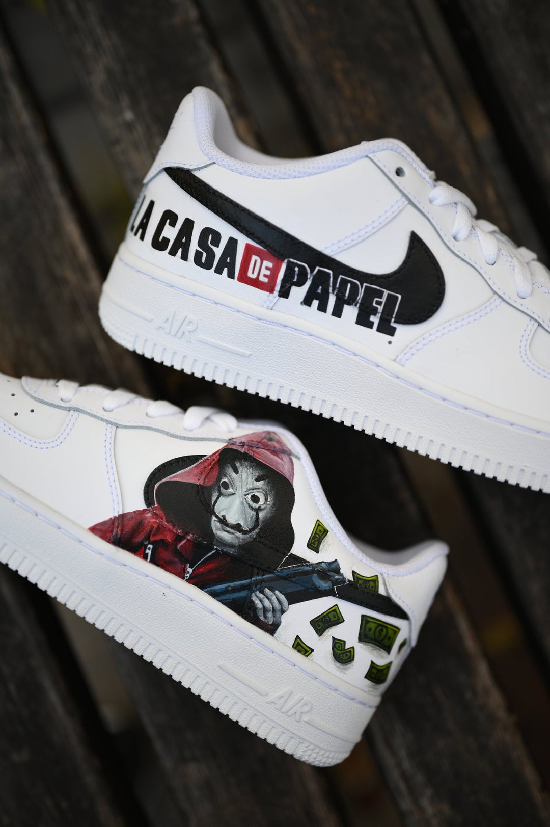 Custom Air Force 1 White Money Heist Theme Cartoon
