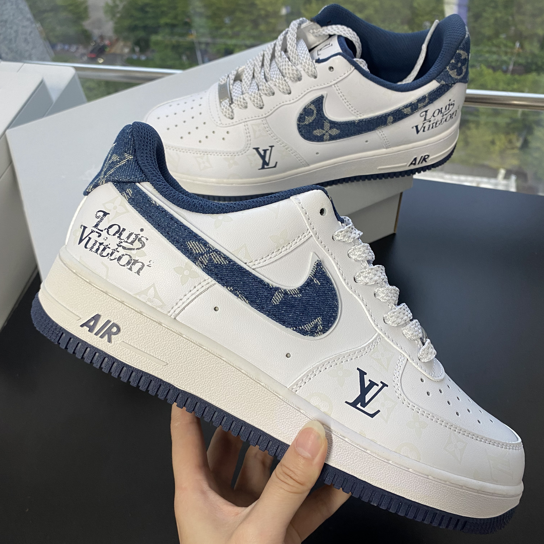 Custom Air Force 1 White Navy LV Pattern