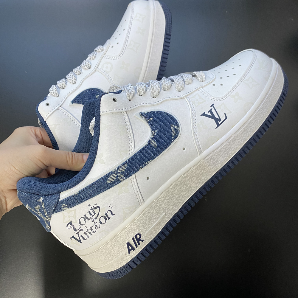 Custom Air Force 1 White Navy LV Pattern