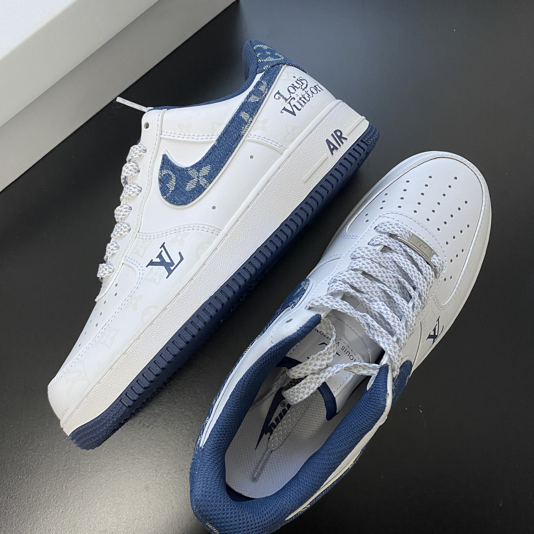 Custom Air Force 1 White Navy LV Pattern