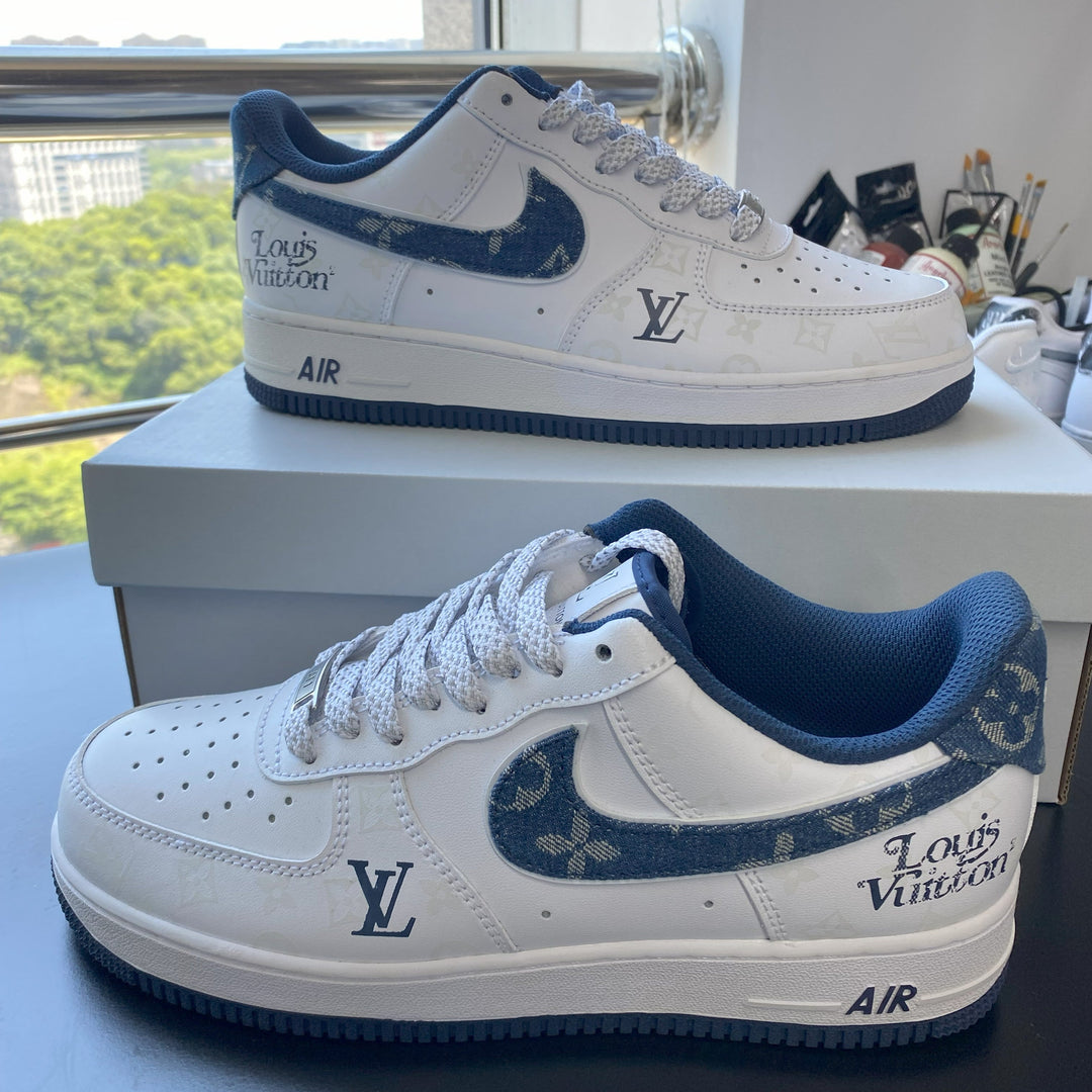 Custom Air Force 1 White Navy LV Pattern