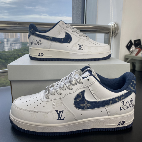 Custom Air Force 1 White Navy LV Pattern
