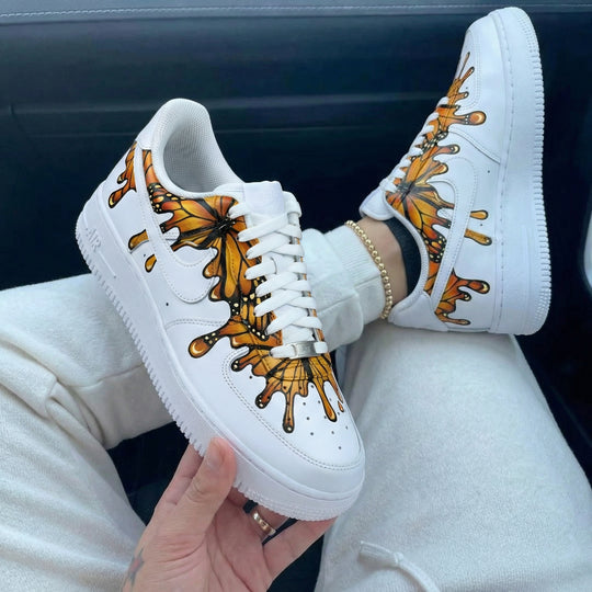Custom Air Force 1 White Orange Butterflies