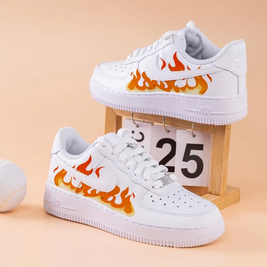 Custom Air Force 1 White Orange Flame