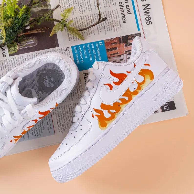 Custom Air Force 1 White Orange Flame