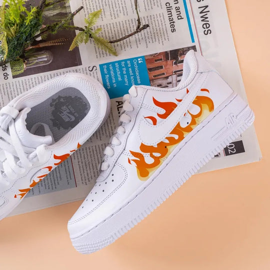 Custom Air Force 1 White Orange Flame