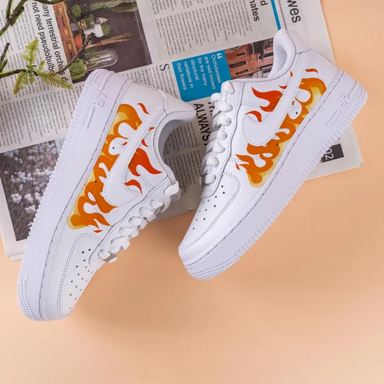 Custom Air Force 1 White Orange Flame