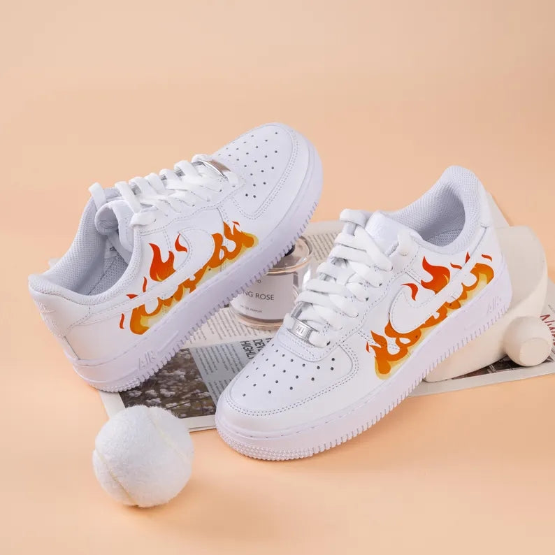 Custom Air Force 1 White Orange Flame