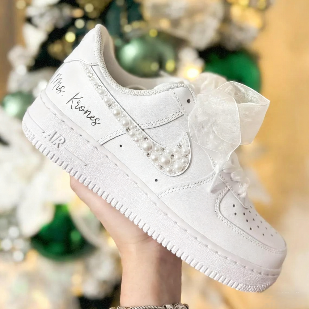 Custom Air Force 1 White Pearl Rhinestones And DIY Name