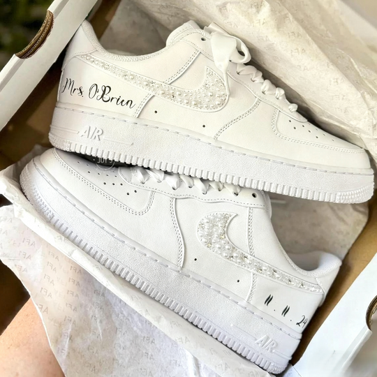 Custom Air Force 1 White Pearl Rhinestones And DIY Name