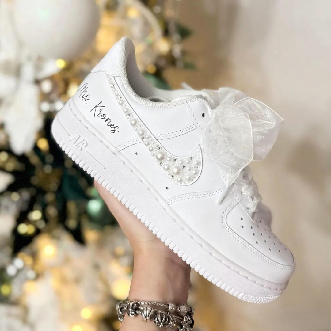 Custom Air Force 1 White Pearl Rhinestones And DIY Name
