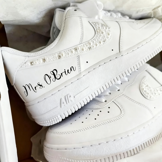 Custom Air Force 1 White Pearl Rhinestones And DIY Name