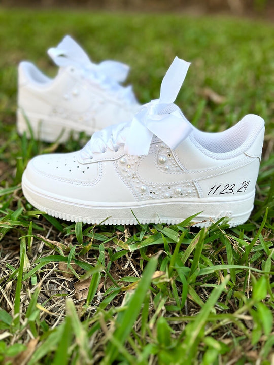 Custom Air Force 1 White Pearls And Rhinestones
