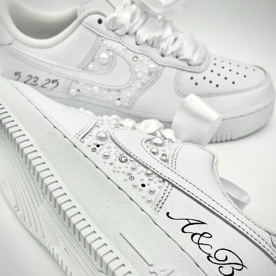 Custom Air Force 1 White Pearls And Rhinestones
