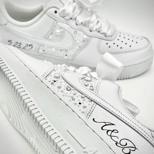 Custom Air Force 1 White Pearls And Rhinestones