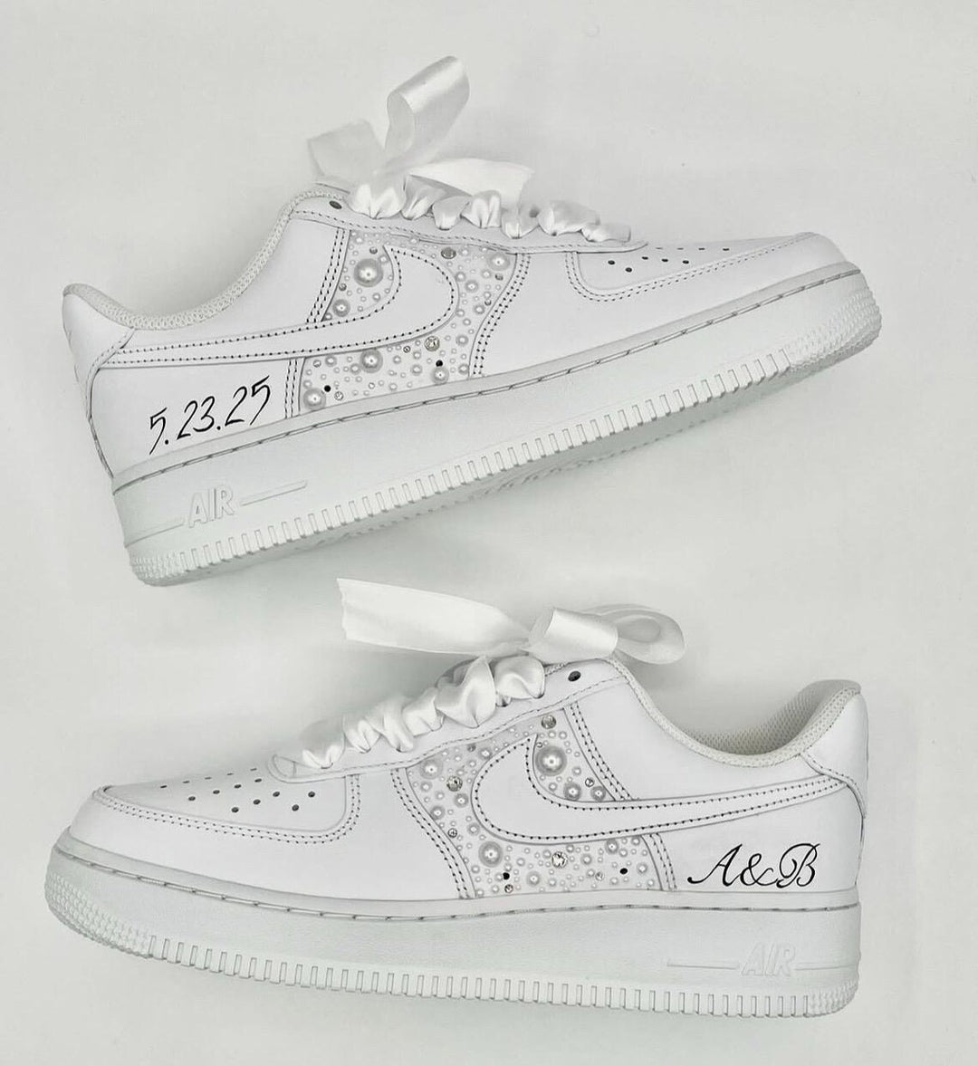 Custom Air Force 1 White Pearls And Rhinestones