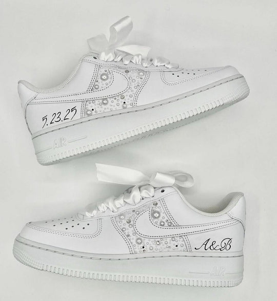 Custom Air Force 1 White Pearls And Rhinestones