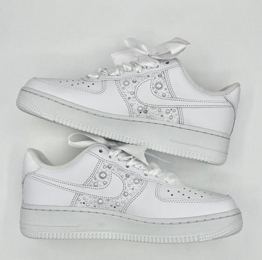 Custom Air Force 1 White Pearls And Rhinestones