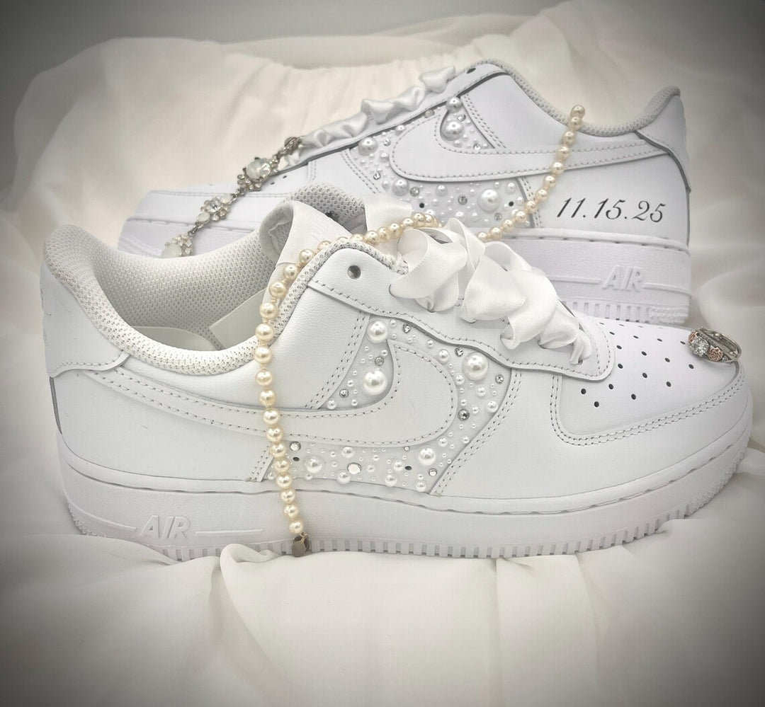 Custom Air Force 1 White Pearls And Rhinestones