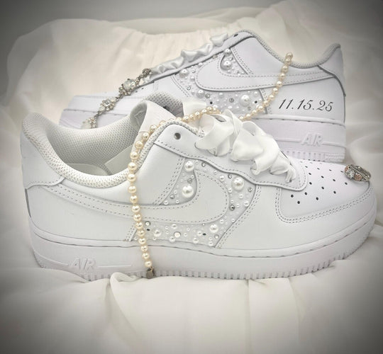 Custom Air Force 1 White Pearls And Rhinestones