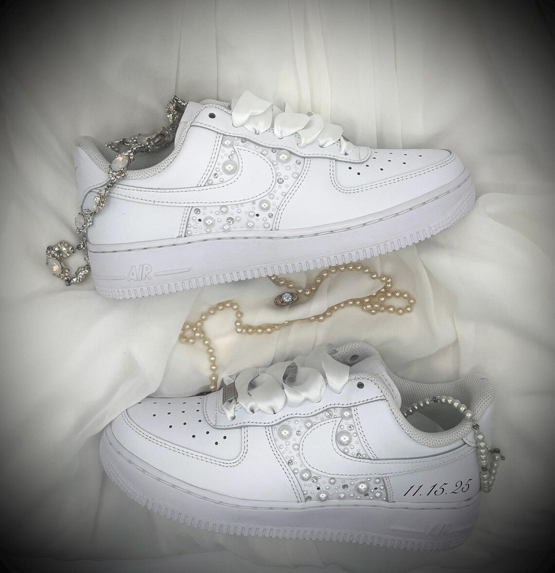 Custom Air Force 1 White Pearls And Rhinestones