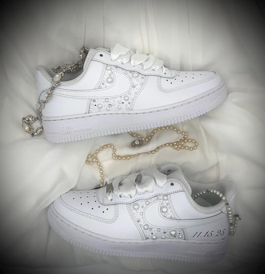 Custom Air Force 1 White Pearls And Rhinestones