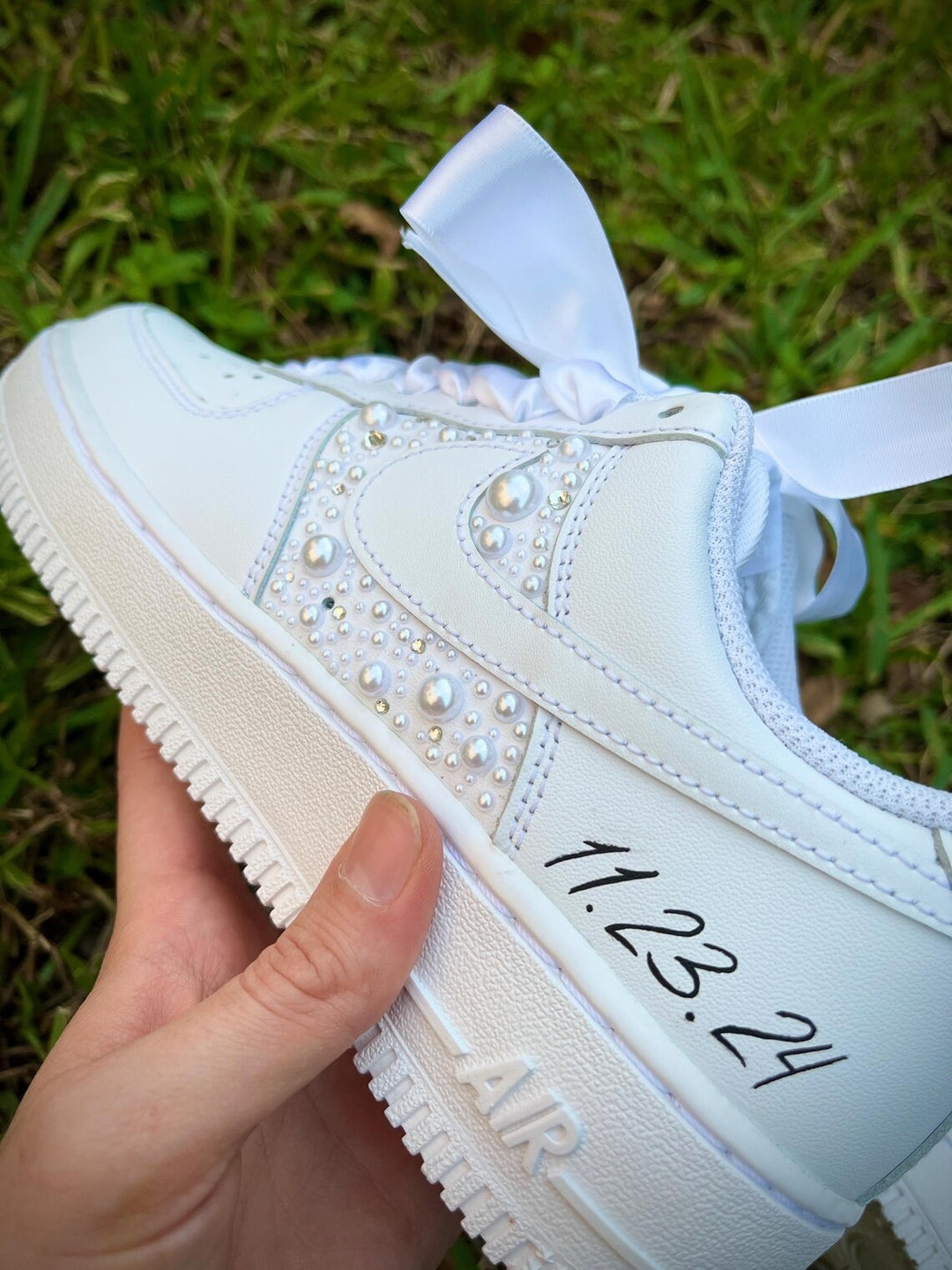 Custom Air Force 1 White Pearls And Rhinestones