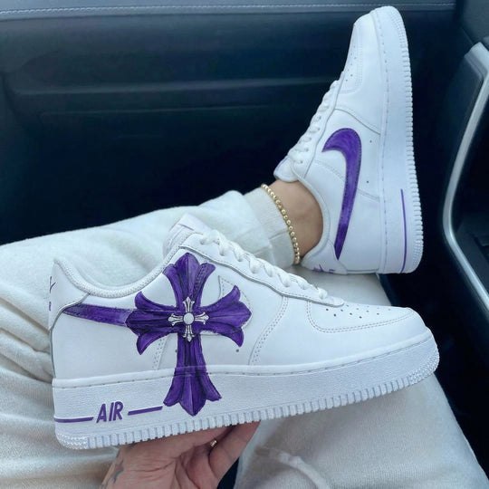 Custom Air Force 1 White Purple Cross Design