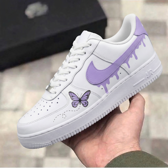 Custom Air Force 1 White Purple Drip Butterflies