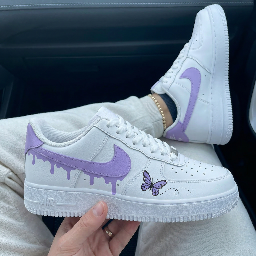Custom Air Force 1 White Purple Drip Butterflies