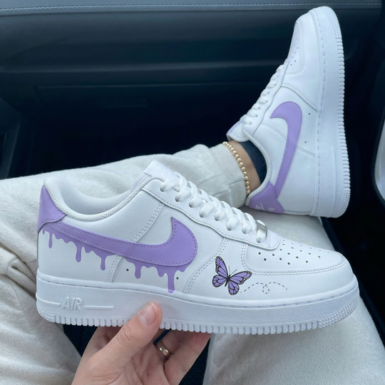 Custom Air Force 1 White Purple Drip Butterflies