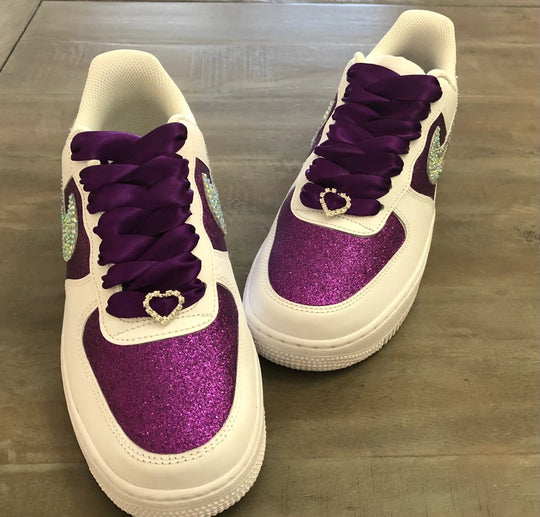 Custom Air Force 1 White Purple Glitter With Rhinestones Swoosh