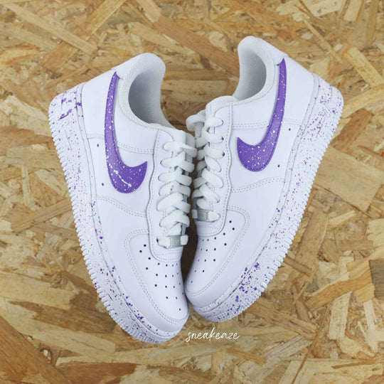 Custom Air Force 1 White Purple Splatter Pattern