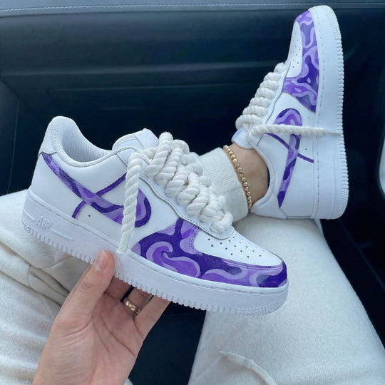 Custom Air Force 1 White Purple Swirl Pattern