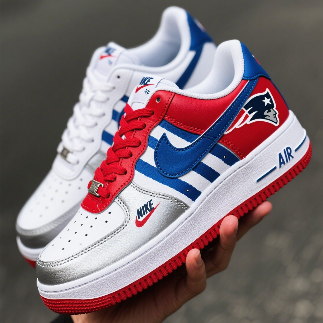 Custom Air Force 1 White Red Blue New England Patriots NFL 