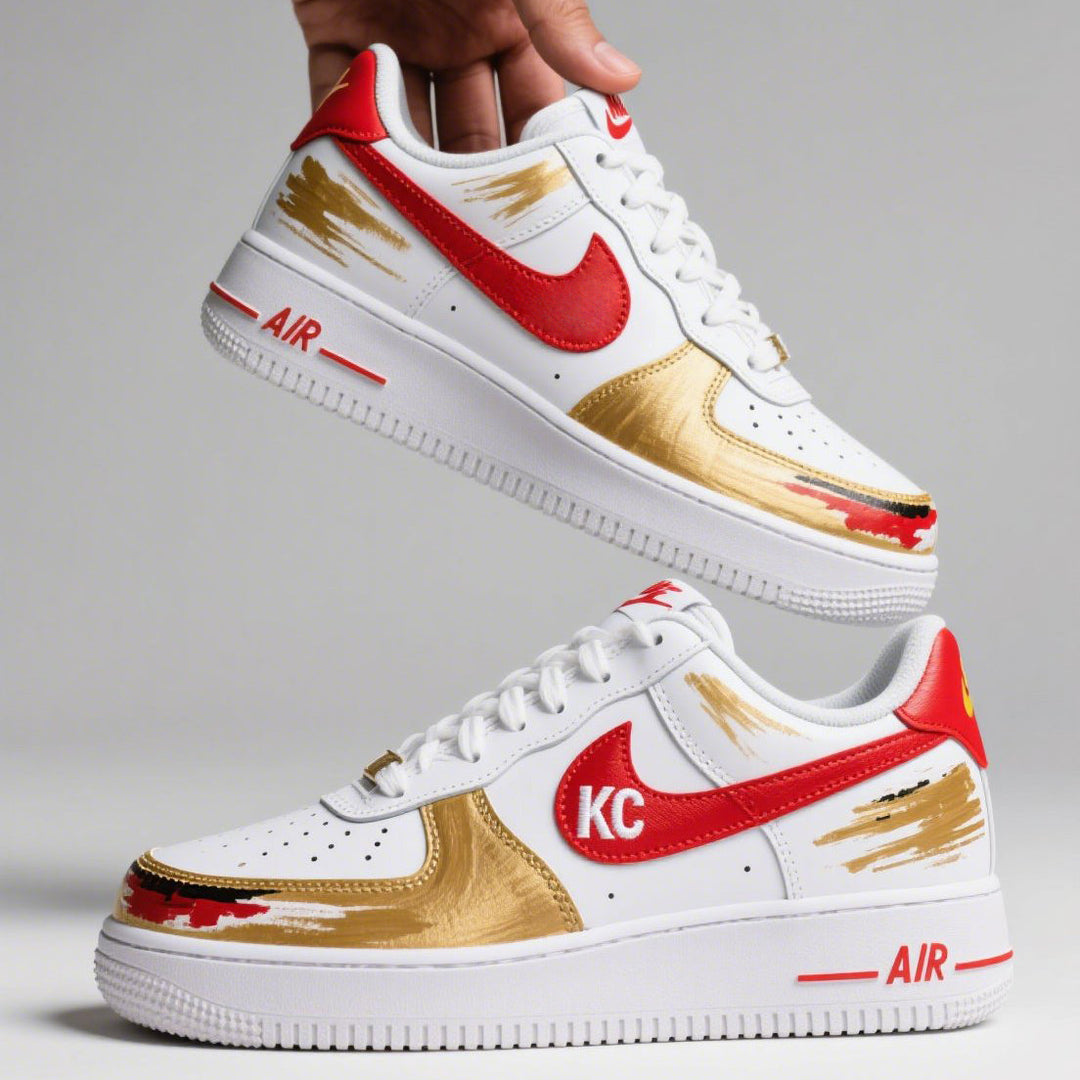 Custom Air Force 1 White Red Gold Kansas City Chiefs NFL 