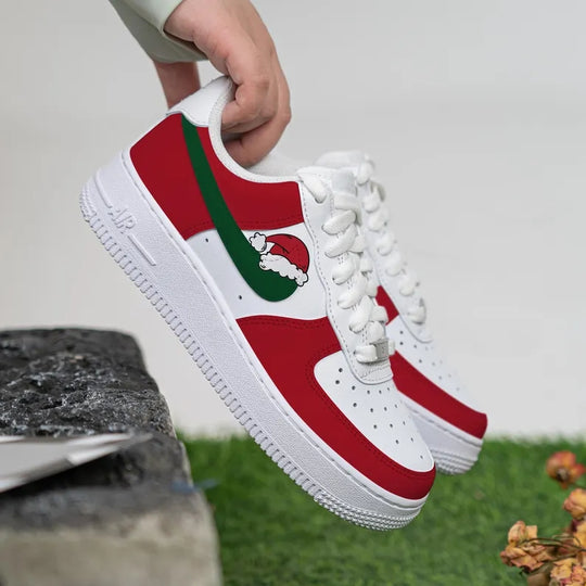 Custom Air Force 1 White Red Green Santa Hat Pattern