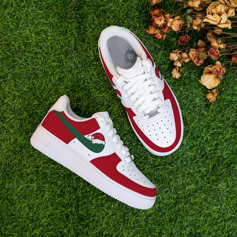 Custom Air Force 1 White Red Green Santa Hat Pattern