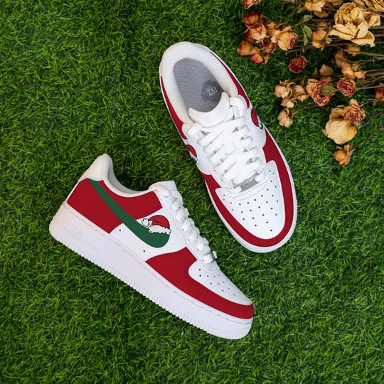 Custom Air Force 1 White Red Green Santa Hat Pattern