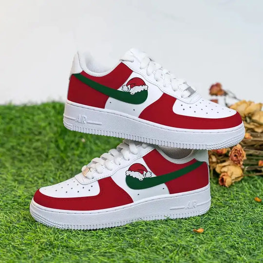Custom Air Force 1 White Red Green Santa Hat Pattern