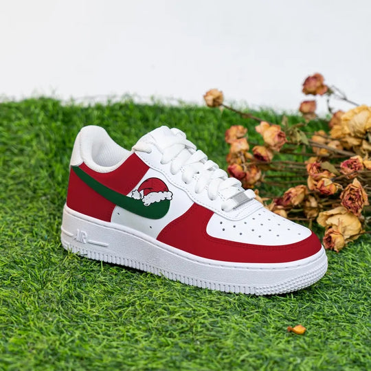 Custom Air Force 1 White Red Green Santa Hat Pattern